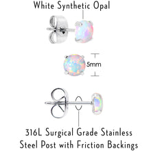 White Synthetic Opal Stainless Steel Post Stud Earring Pack Set of 3