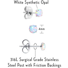 White Synthetic Opal Stainless Steel Post Stud Earring Pack Set of 3