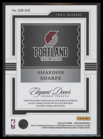 2022-23 Panini Noir Elegant Decor Rookie Jerseys Prime Shaedon Sharpe #/49