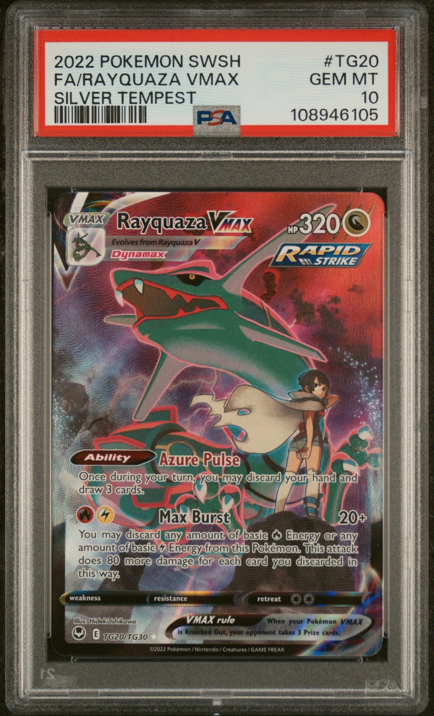 2022 Pokemon Sword & Shield Silver Tempest Fa/Rayquaza Vmax 10 PSA #TG20
