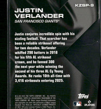 2025 Topps K Zone SP Die Cuts (Backwards K) Justin Verlander #KZSP-9