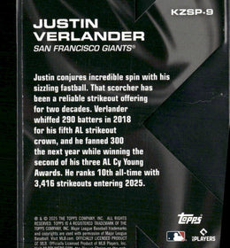2025 Topps K Zone SP Die Cuts (Backwards K) Justin Verlander #KZSP-9