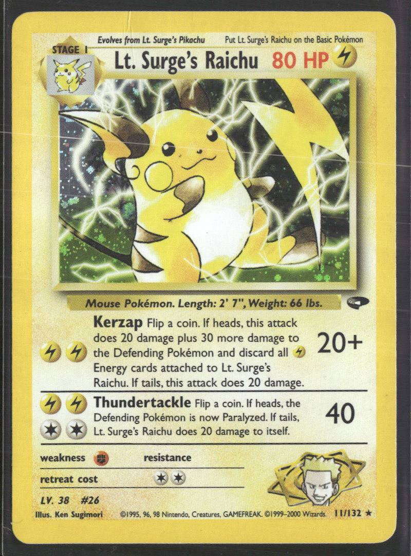 Gym Challenge Lt. Surge's Raichu #011/132 Damaged