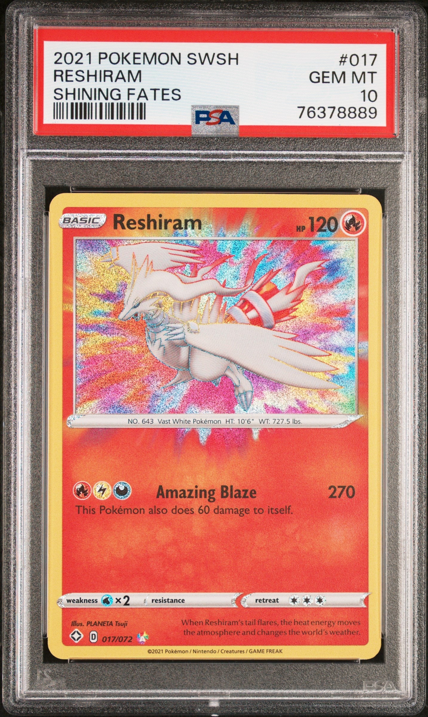 2021 Pokemon Sword & Shield Shining Fates Shining Fates Reshiram 10 PSA #017