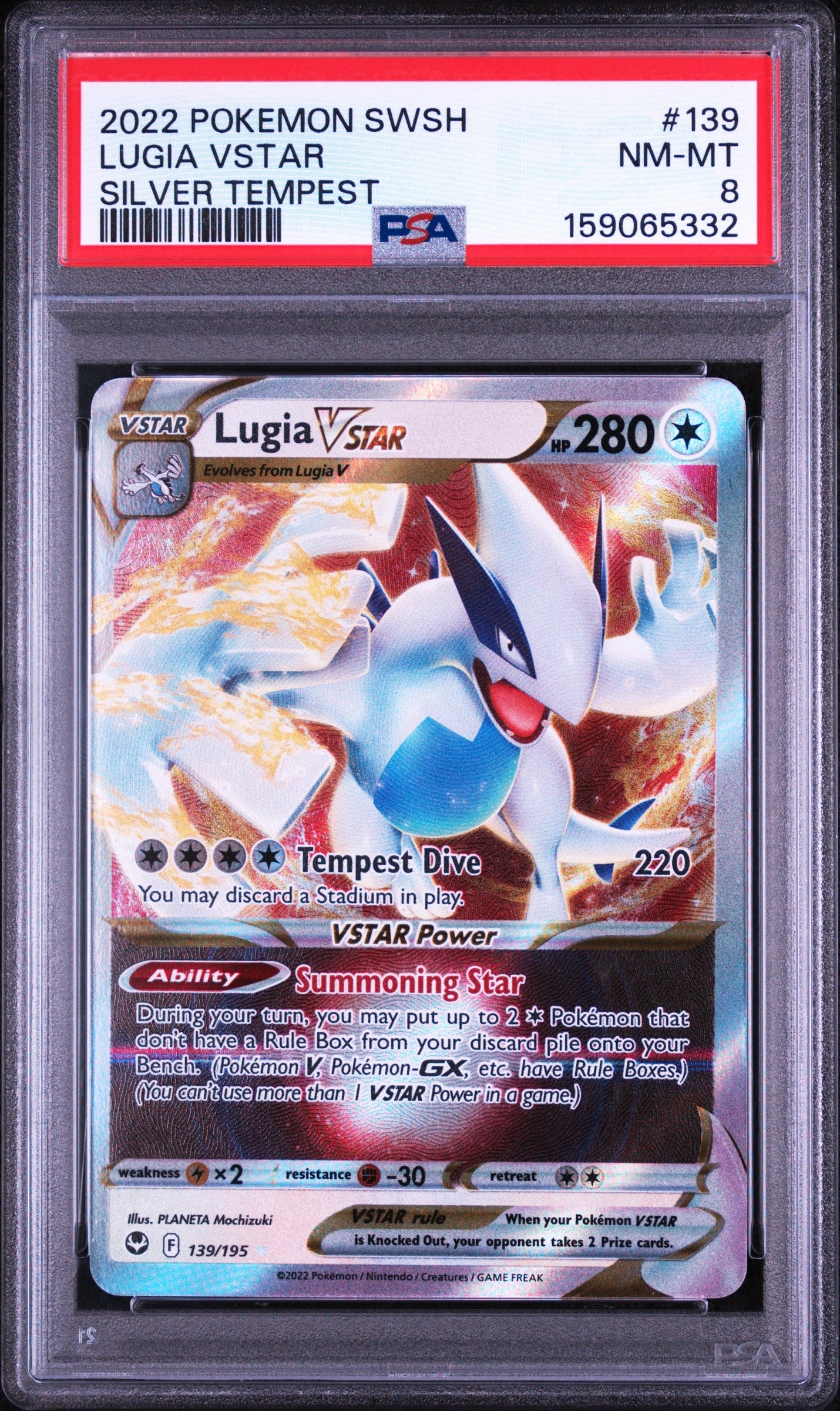2022 Pokemon Sword & Shield Silver Tempest Lugia Vstar 8 PSA #139