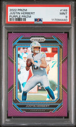 2022 Panini Prizm Purple Prizm Justin Herbert 9 PSA #149