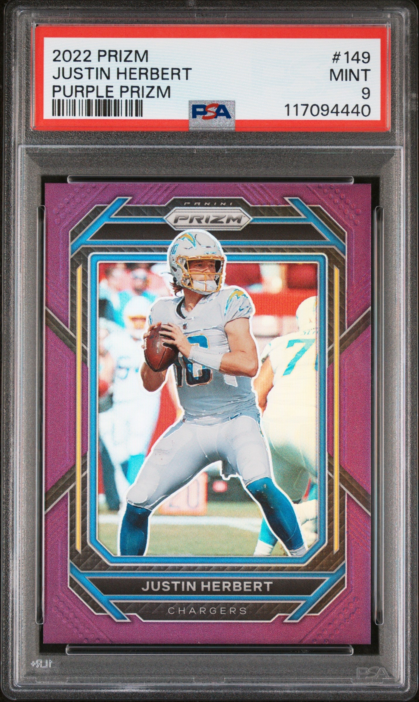2022 Panini Prizm Purple Prizm Justin Herbert 9 PSA #149