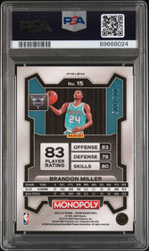 2023 Panini Prizm Monopoly Gold Millionaire Shimmer Brandon Miller 9 PSA #15
