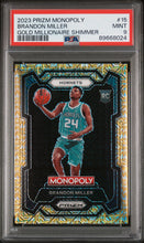 2023 Panini Prizm Monopoly Gold Millionaire Shimmer Brandon Miller 9 PSA #15