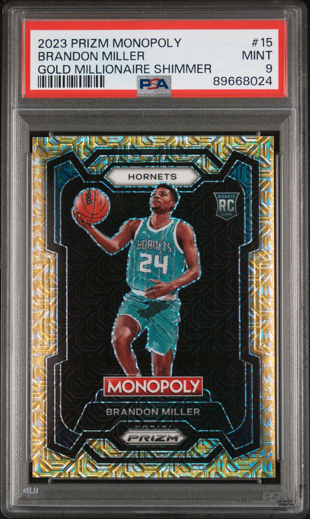 2023 Panini Prizm Monopoly Gold Millionaire Shimmer Brandon Miller 9 PSA #15