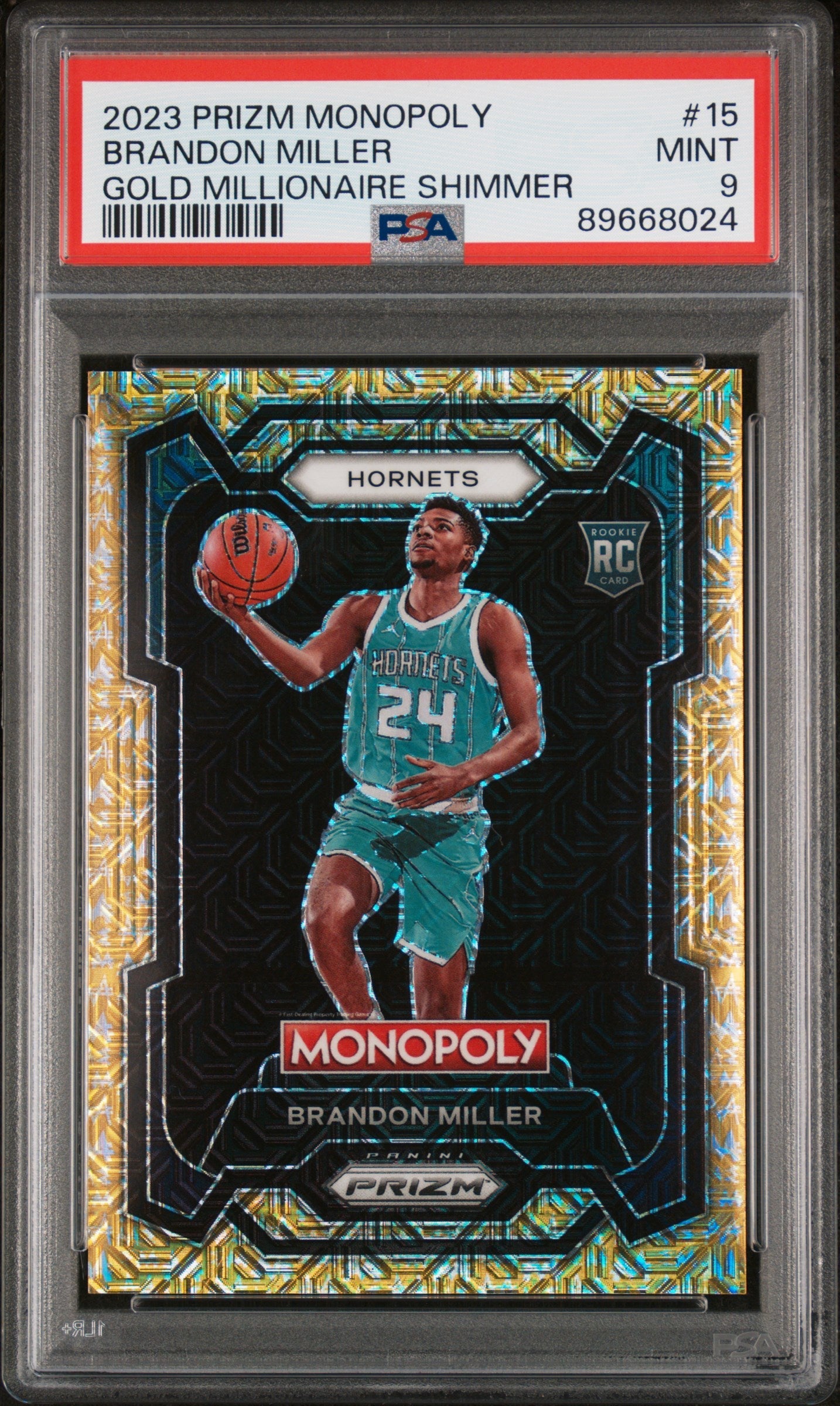 2023 Panini Prizm Monopoly Gold Millionaire Shimmer Brandon Miller 9 PSA #15