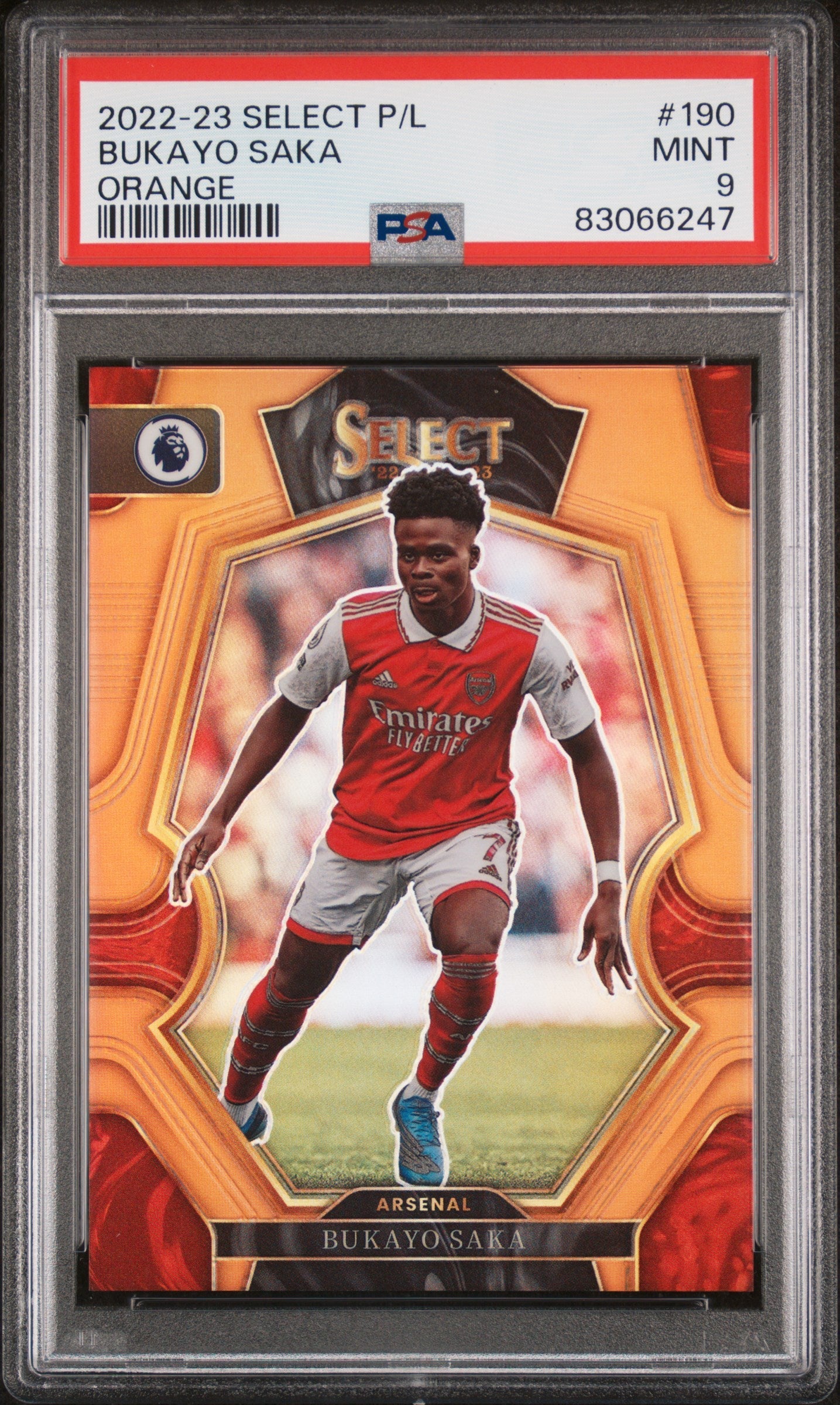 2022-23 Panini Select Premier League Orange Bukayo Saka 9 PSA #190