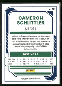 2026 Donruss Red Cameron Schlittler Rookie #/250 #97