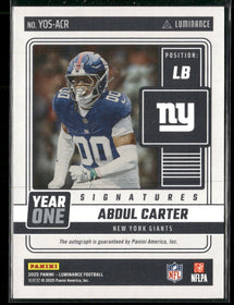 2025 Panini Luminance Year One Signatures RPS Abdul Carter Auto #YOS-ACR