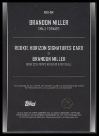2023-24 Topps Midnight Rookie Horizon Signatures Brandon Miller Auto #RHS-BM