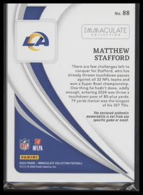 2024 Panini Immaculate Collection Memorabilia /99 Matthew Stafford #88