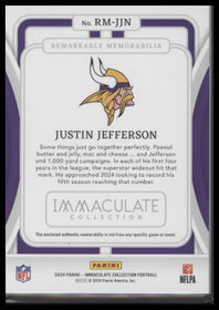 2024 Panini Immaculate Collection Remarkable Memorabilia Justin Jefferson /49