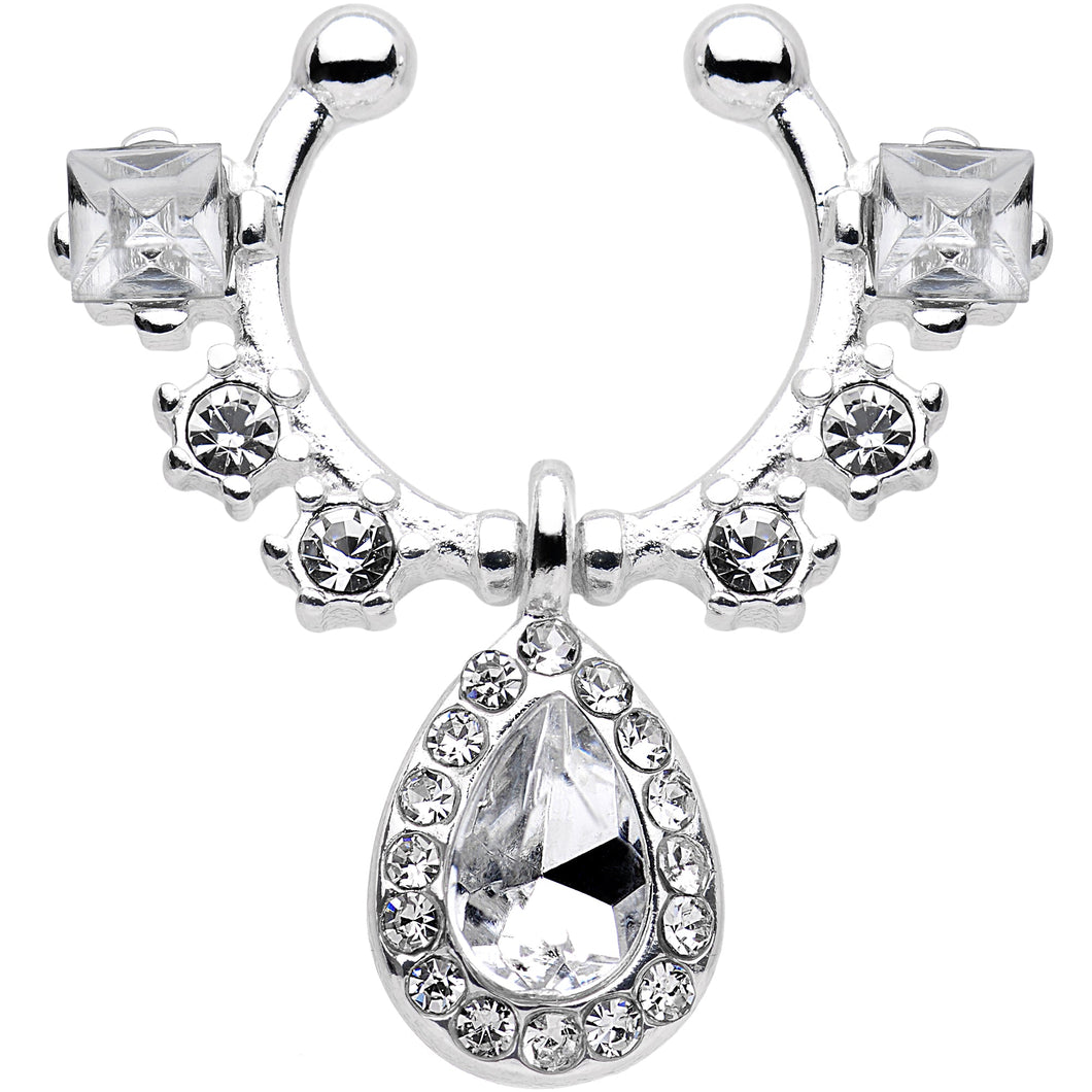 Clear Gem Silhouette Dangle Clip On Septum