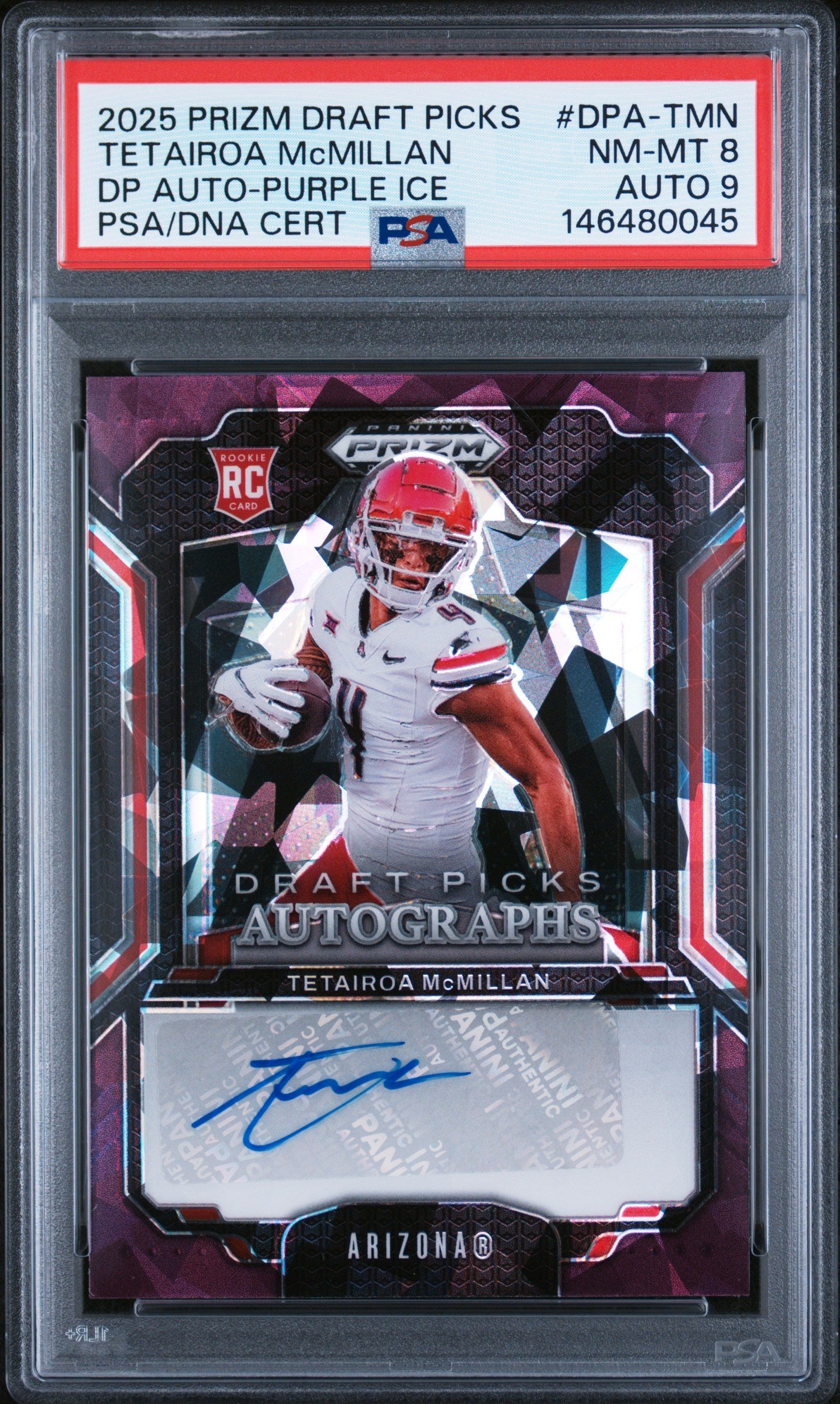 2025 Panini Prizm DP Auto-Purple Ice Tetairoa Mcmillan 8 Auto PSA #DPA-TMN