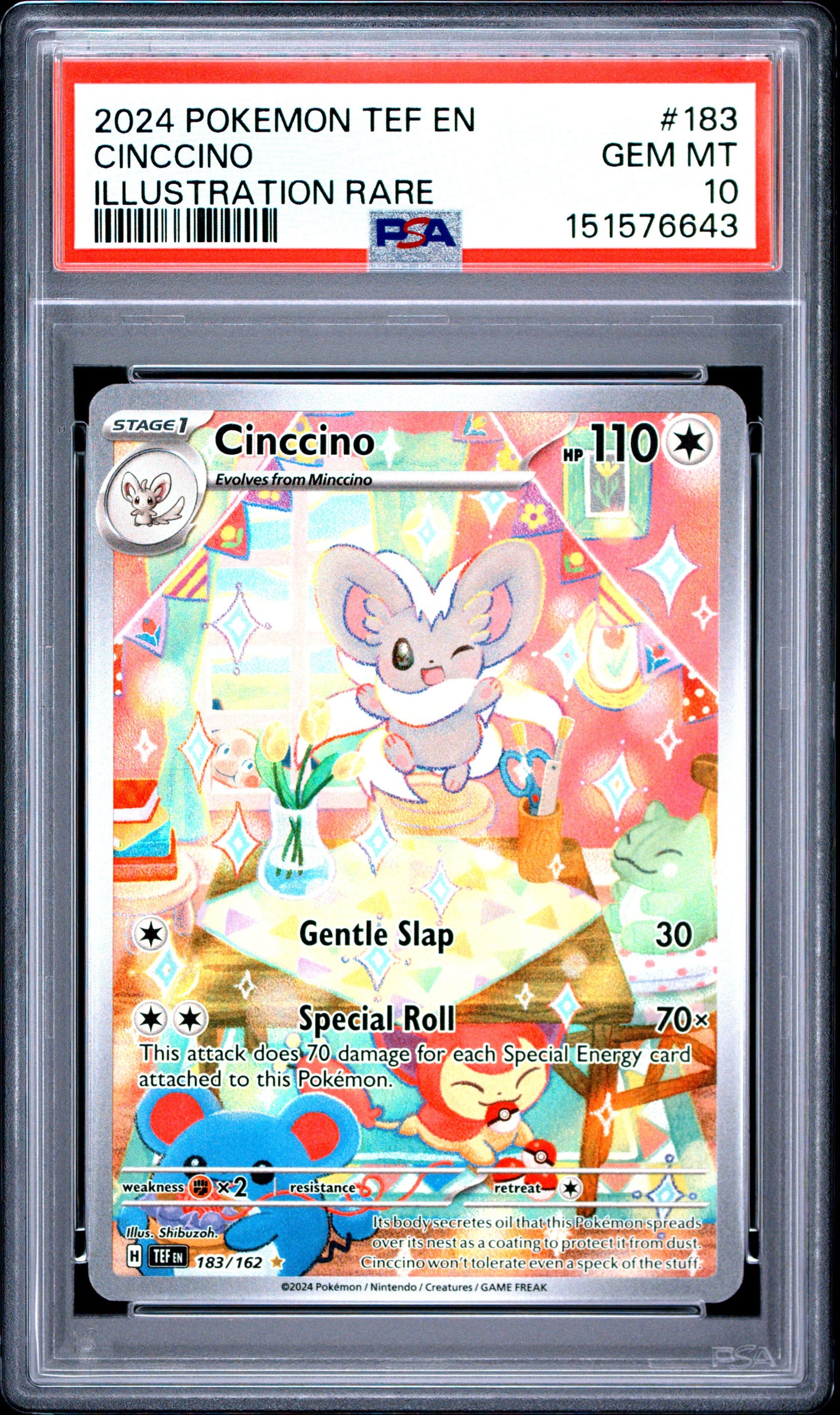 2024 Pokemon Tef En-Temporal Forces Illustration Rare Cinccino 10 PSA #183
