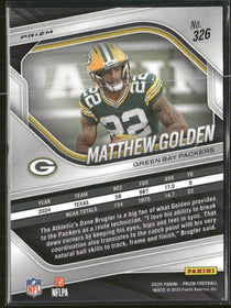 2025 Panini Prizm Black and Blue Checker Matthew Golden #326