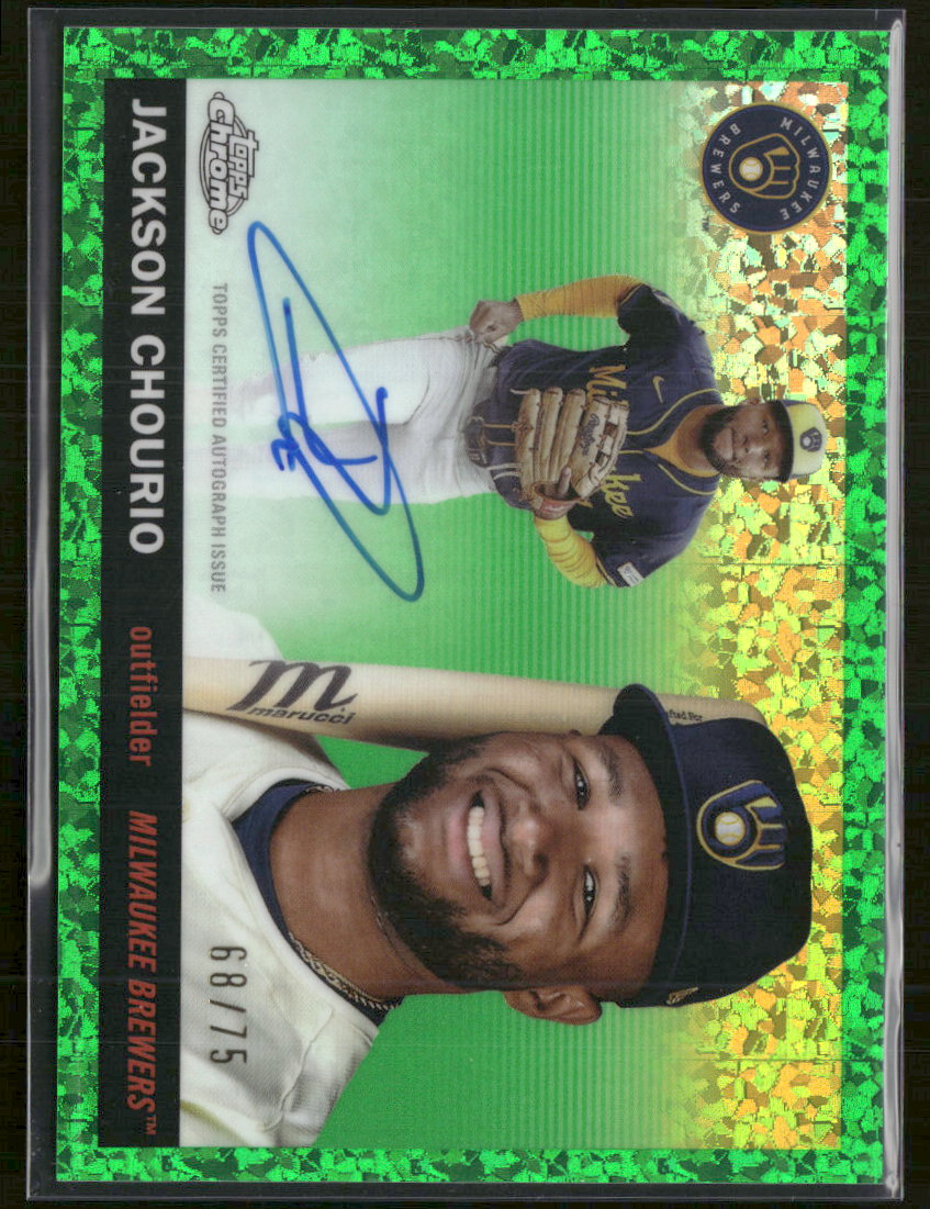 2025 Topps Plat AU Green Mini-Diamond Refract Jackson Chourio #/75 Auto #CPA-JC