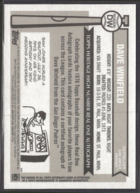 2025 Topps Heritage Black/White Auto /25 Dave Winfield Auto #ROABW-DW