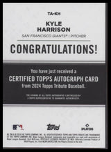 2024 Topps Tribute Tribute Autographs Green /99 Kyle Harrison Auto #TA-KH