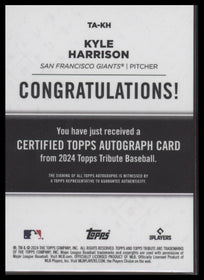 2024 Topps Tribute Tribute Autographs Green /99 Kyle Harrison Auto #TA-KH