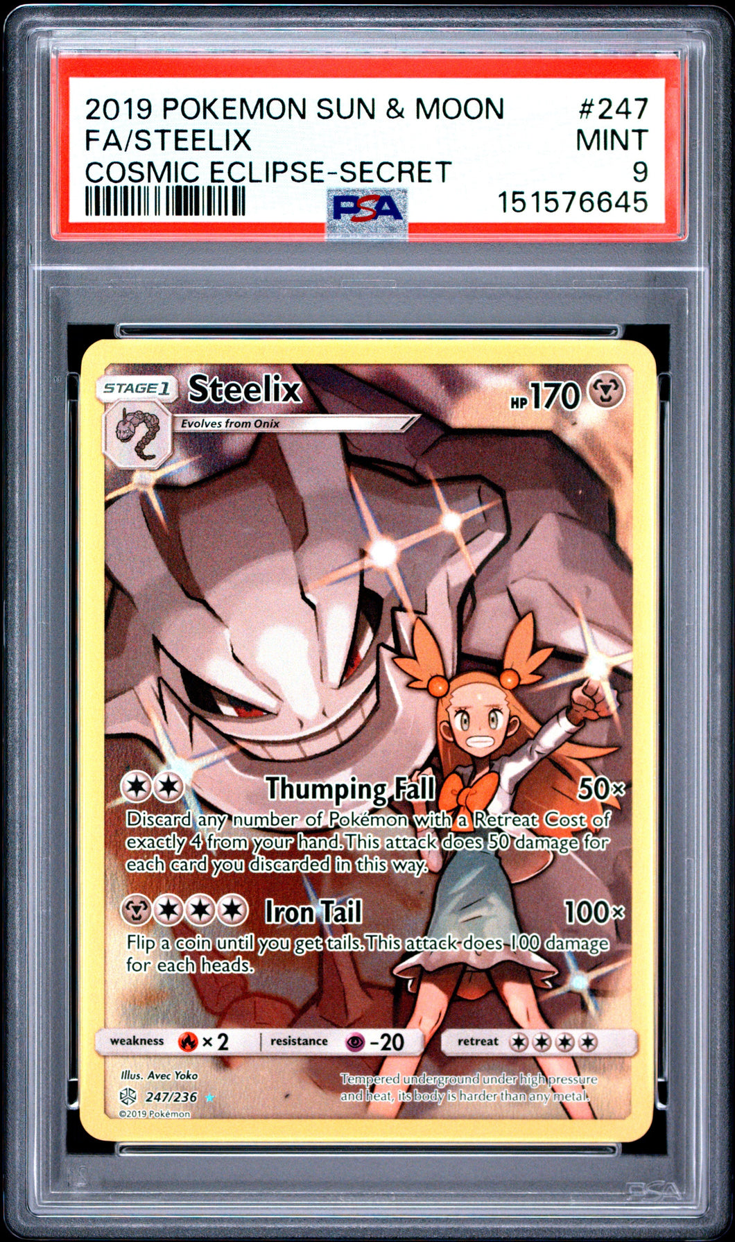 2019 Pokemon Sun & Moon Cosmic Eclipse-Secret Fa/Steelix 9 PSA #247