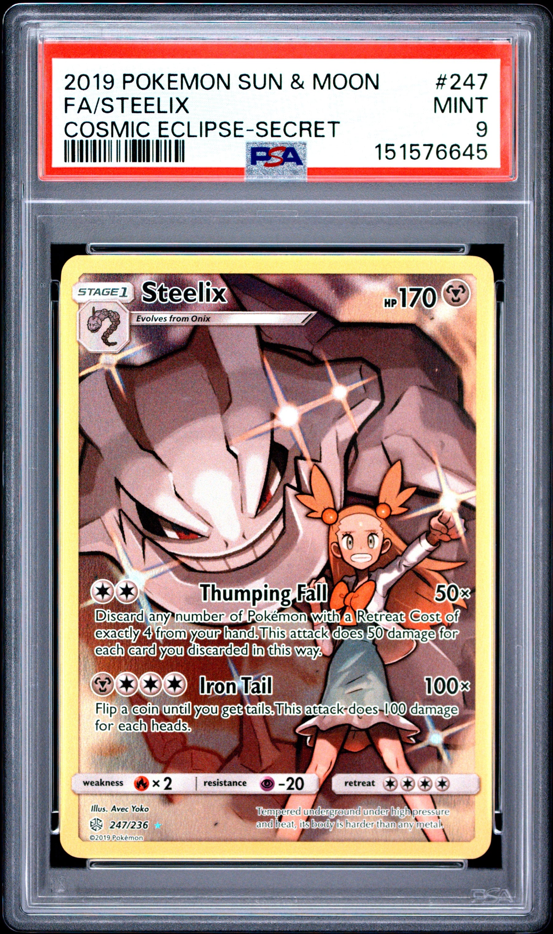 2019 Pokemon Sun & Moon Cosmic Eclipse-Secret Fa/Steelix 9 PSA #247