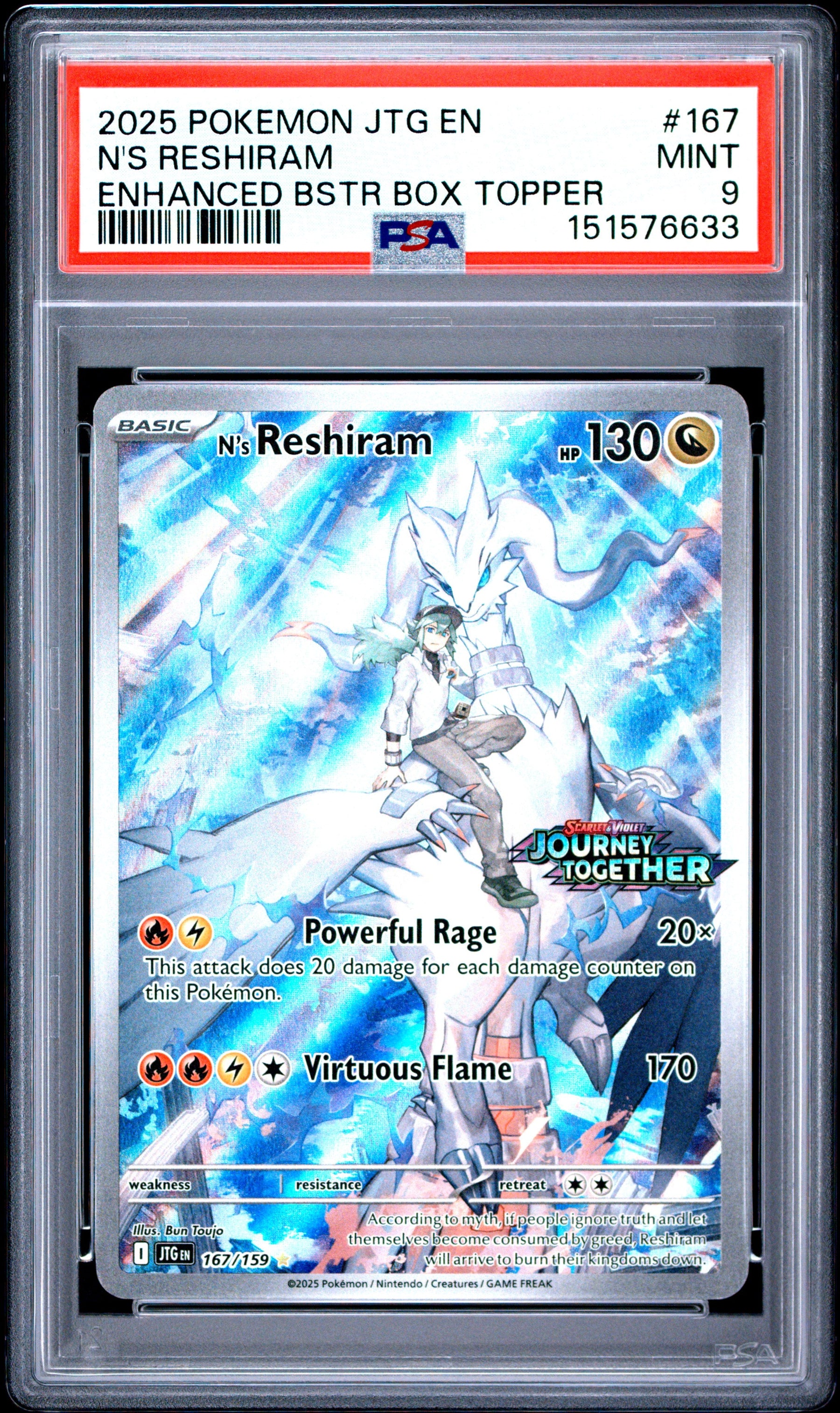 2025 Pokemon journey Together Enhanced Bstr Box Topper N'S Reshiram 9 PSA #167