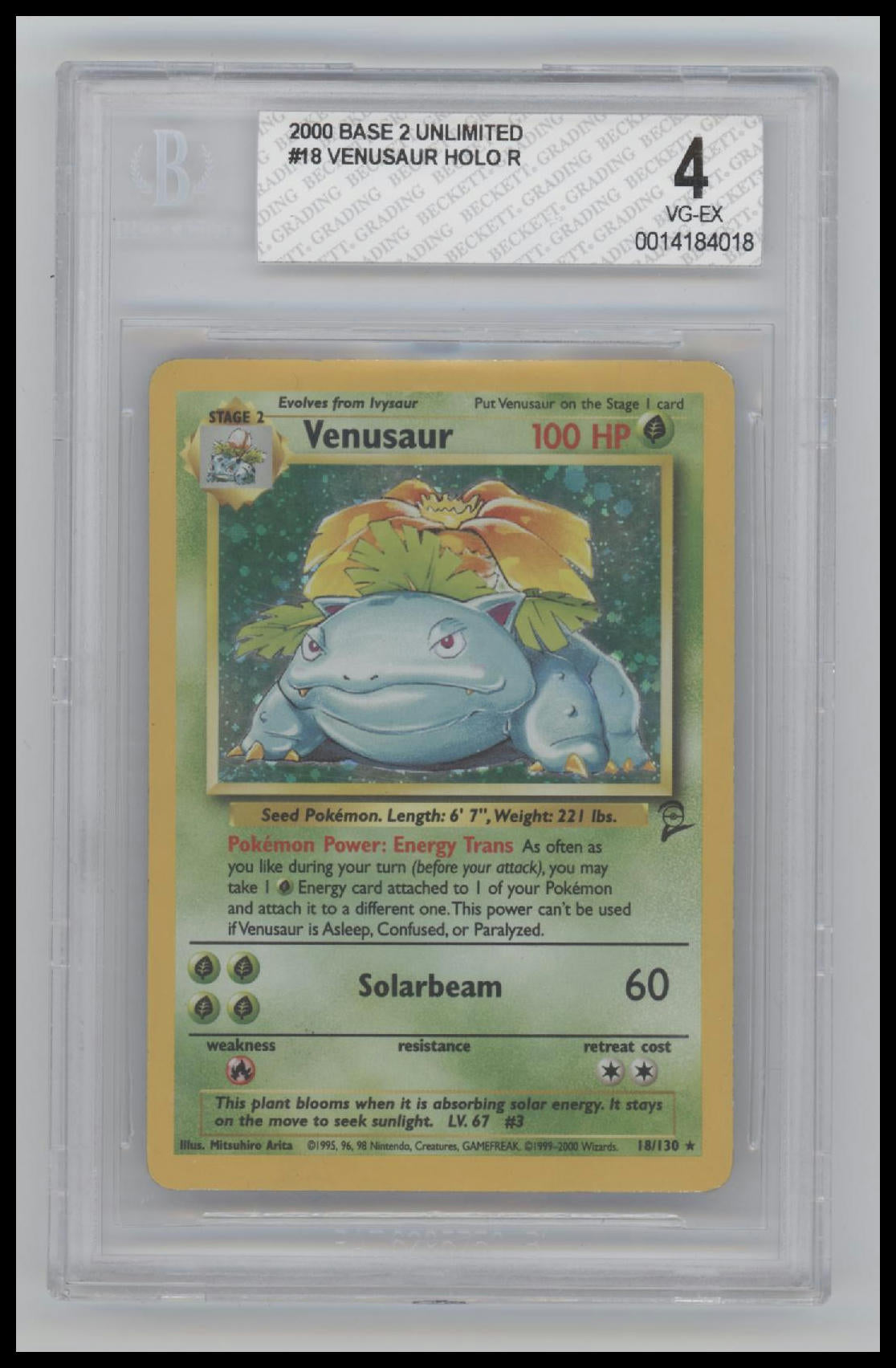 2000 Pokemon Base 2 Unlimited Venusaur HOLO R 4.0 BGS #18