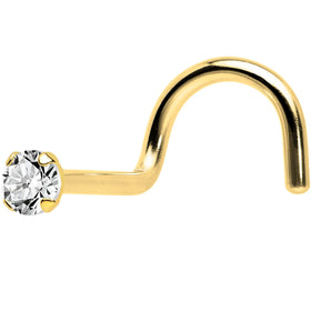 Solid 14K Yellow Gold 2mm Cubic Zirconia Solitaire Nose Ring