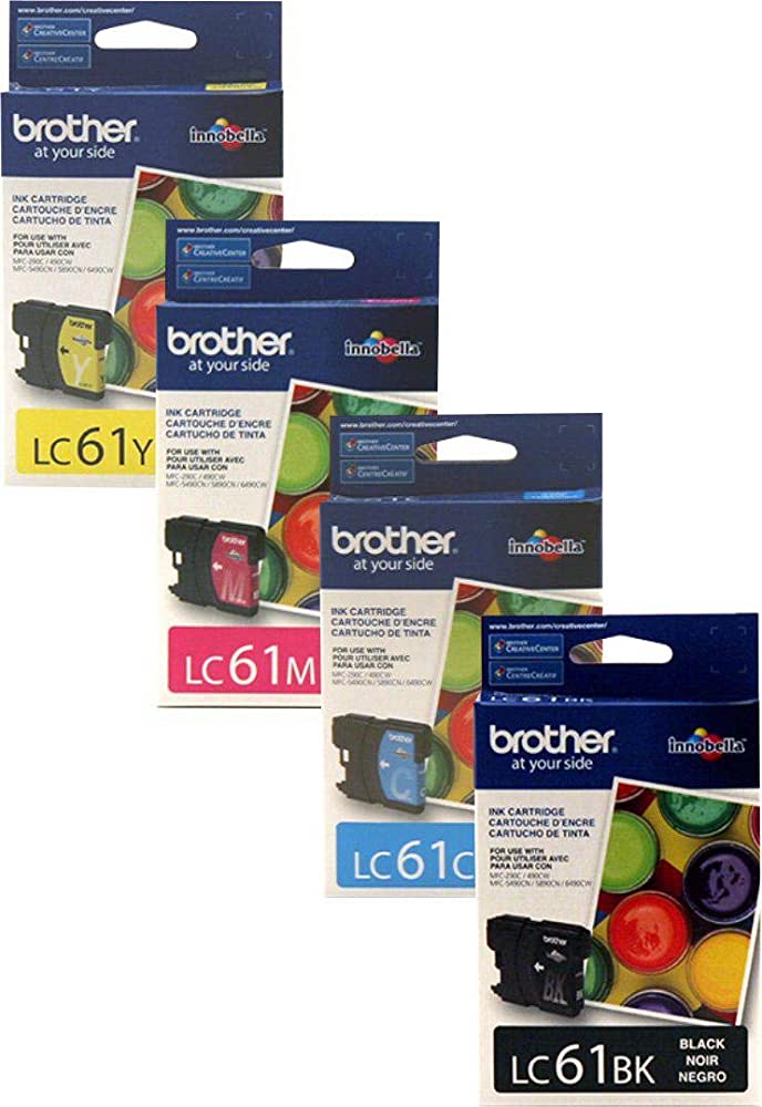 New, Pre-Owned - Brother LC61 Black Cyan, Magenta, Yellow Ink Cartridges, Pack Of 4