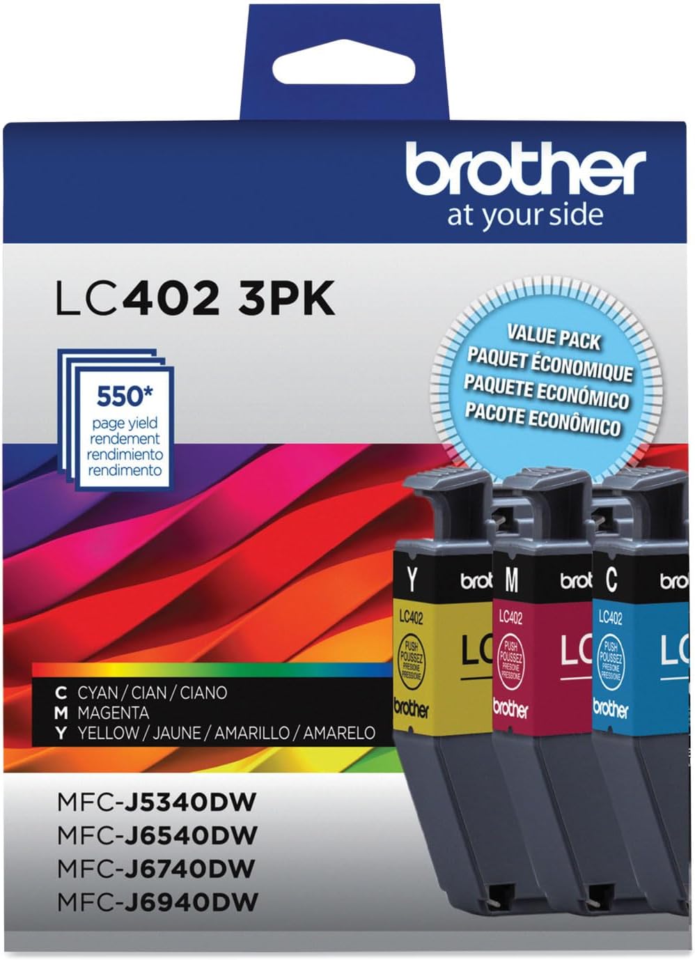 New, Pre-Owned - Brother LC402 3-Pack Cyan, Magenta and Yellow Ink Cartridges