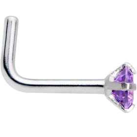 18G 1/4 Purplish 3mm CZ Gem Steel L-Shape Nose Ring