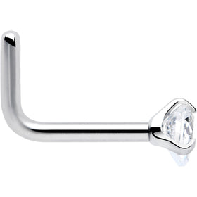 18G 1/4 Clear Heart 3mm CZ Gem Steel L-Shape Nose Ring