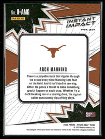 2025 Panini Prizm Draft Picks Instant Impact Gold Ice Arch Manning #II-AMG