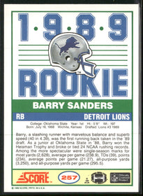 1989 Score Barry Sanders Rookie #257