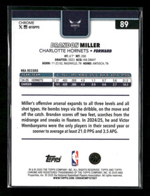 2025-26 Topps Chrome Aqua Basketball Refractor Brandon Miller #/199 #89