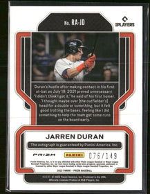 2022 Panini Prizm Rookie Autographs Blue Prizm #/149 Jarren Duran Auto #RA-JD