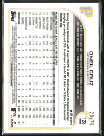 2022 Topps Chrome Sonic Blue/Yellow Sonic Pulse Refractor Oneil Cruz #/75 #128