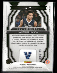 2024 Panini Draft Picks All-American Prizms Blue Seismic Jalen Brunson #/149