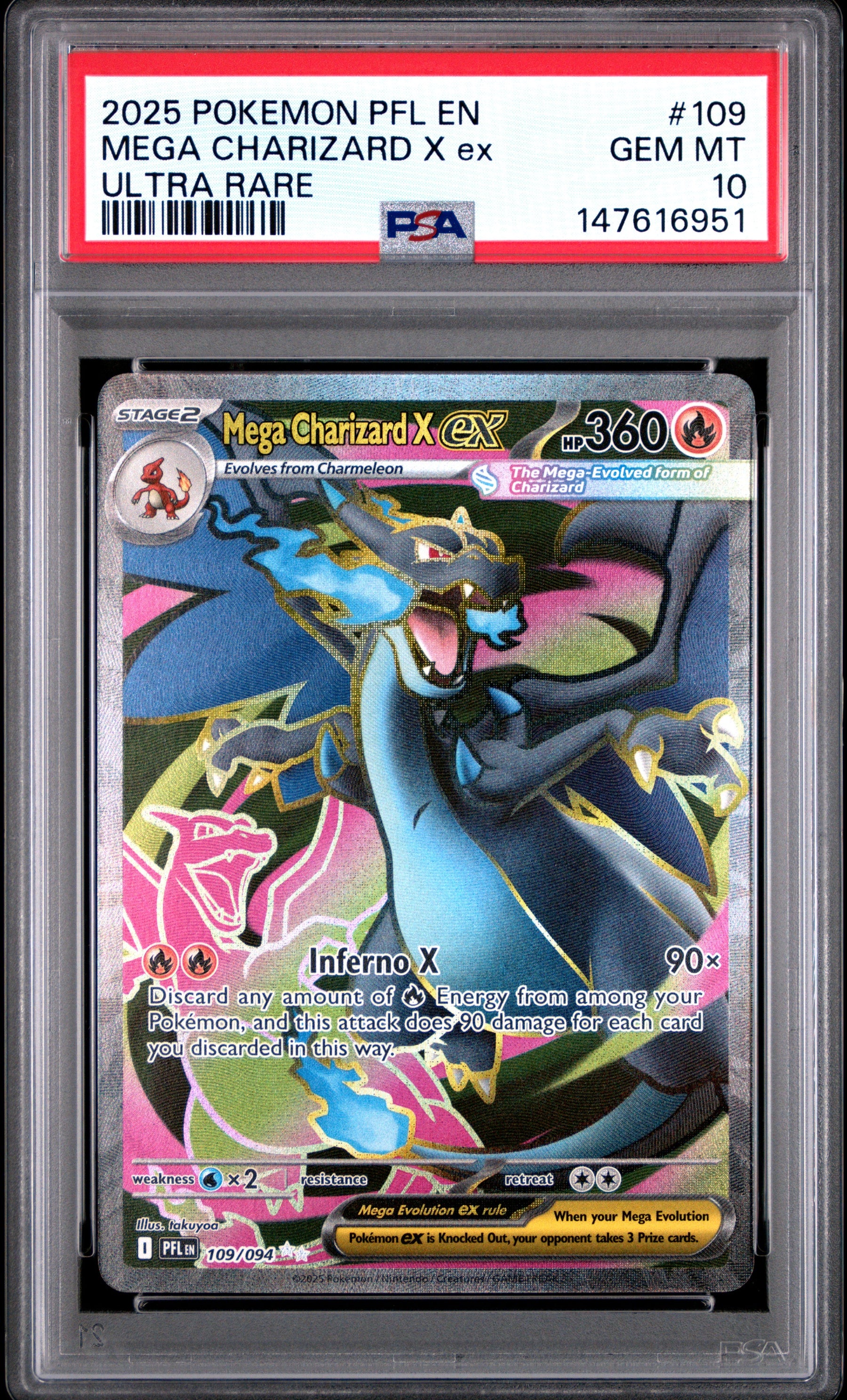 2025 Pokemon Pfl En-Phantasmal Flames Ultra Rare Mega Charizard X Ex 10 PSA #109