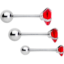 16G 5/16 Red Gem Heart Trio Tragus Cartilage Earring Set of 3