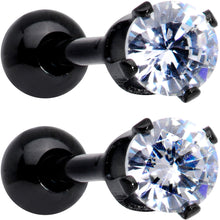16G 3/8 Clear Gem Black Anodized Titanium Cartilage Tragus Earring 2 Pack Set