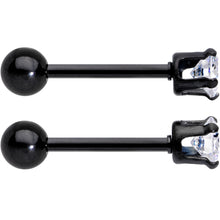 16G 3/8 Clear Gem Black Anodized Titanium Cartilage Tragus Earring 2 Pack Set