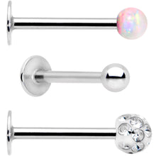 16G 3/8 White Faux Opal Ball Labret Monroe Tragus 3 Pack Set