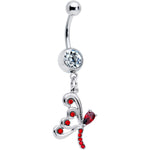 Clear Red CZ Gem Dragonfly Wings Dangle Belly Ring